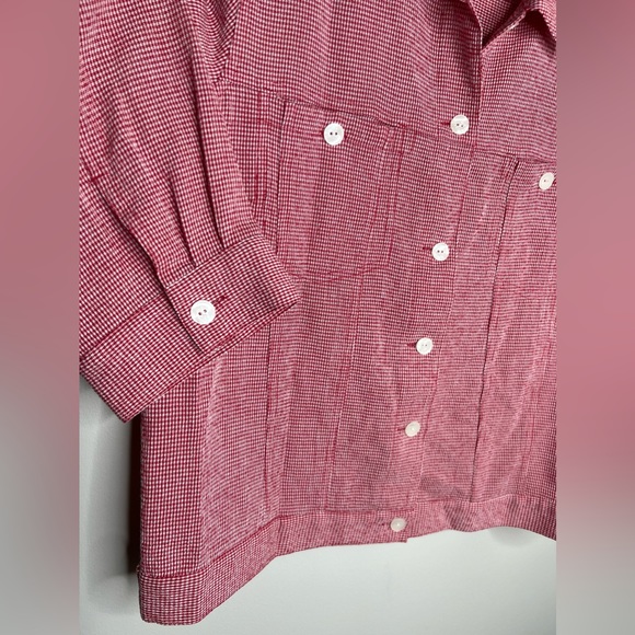 Christopher & Banks 3/4 sleeve button down jacket top. Red/white. Medium. - Picture 3 of 6
